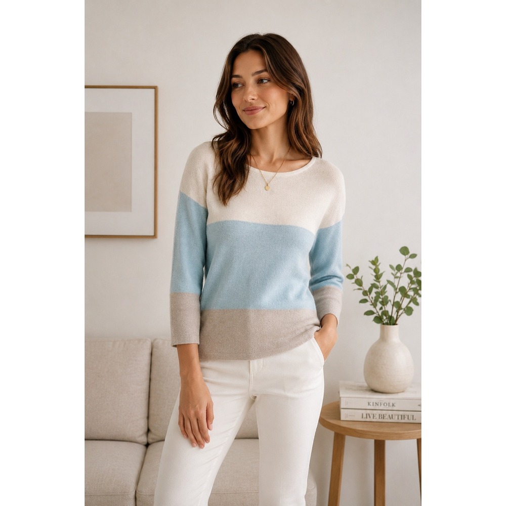 Pure Collection 100% Cashmere Colorblock Sweater Size Small Neutral Luxury Knit